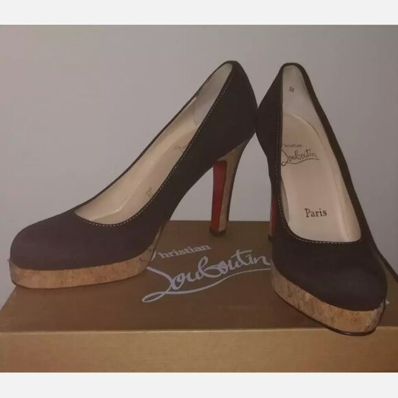 Christian Louboutin 36 Bruges Brown Suede Cork Platform Simple Pumps - Picture 5 of 11